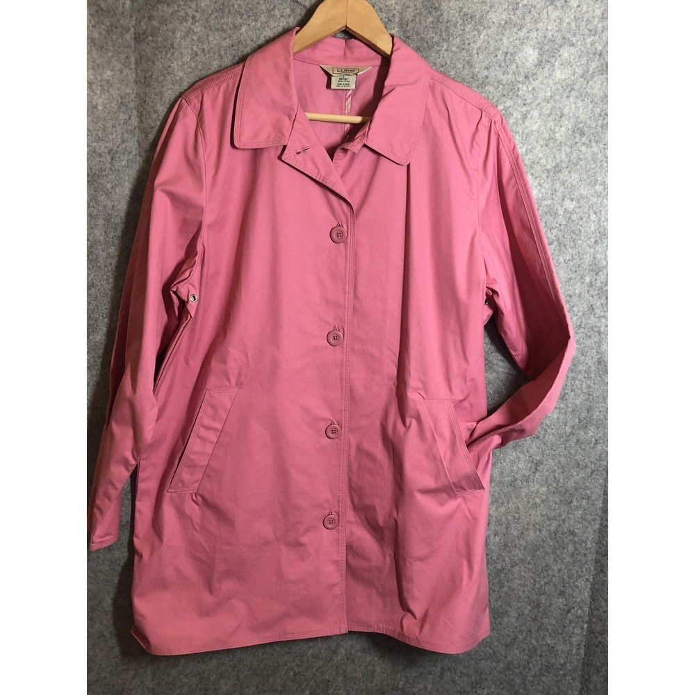 LL Bean Coat Womens Medium Pink Cotton Button Front Lightweight Coat Casual